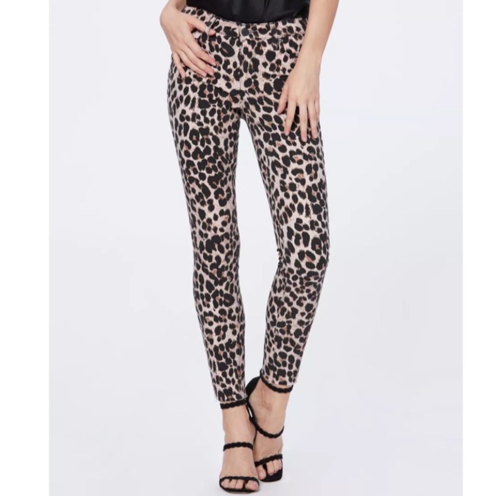 PAIGE Hoxton Ankle Skinny Jeans in Pale Pink Tint Leopard Print
